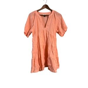 Universal Thread Tiered Mini Dress Womens M Peach V‎ Neck Short Sleeve Casual